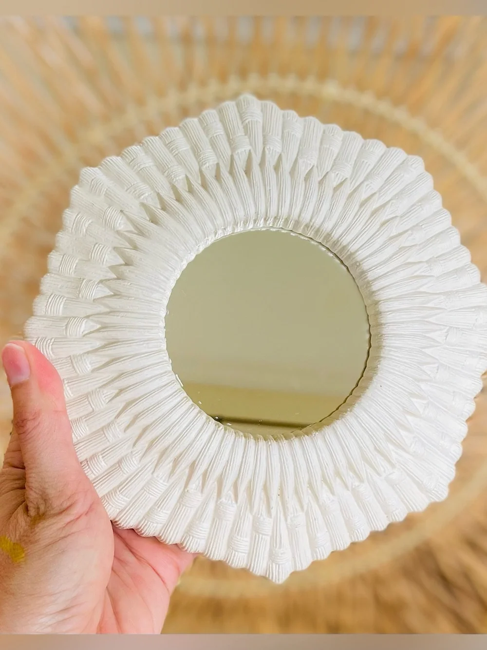 Vintage Homco Cream Tone Faux Wicker Octagonal Wall Mirror Small 70s Boho